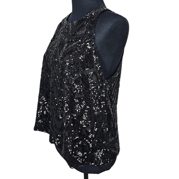 Everly Sequined Top Sz Large Black Jazz Sparkle New Years Cocktails Halter Glam - Picture 5 of 16